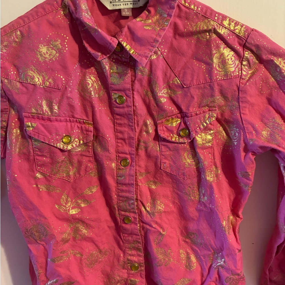 Roper Pink and Gold Kids Western Shirt - Picture 3 of 4